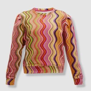 Terez Women's Pink Swirl Stripe Pleated Sleeve Crewneck Sweater Size L NWT
